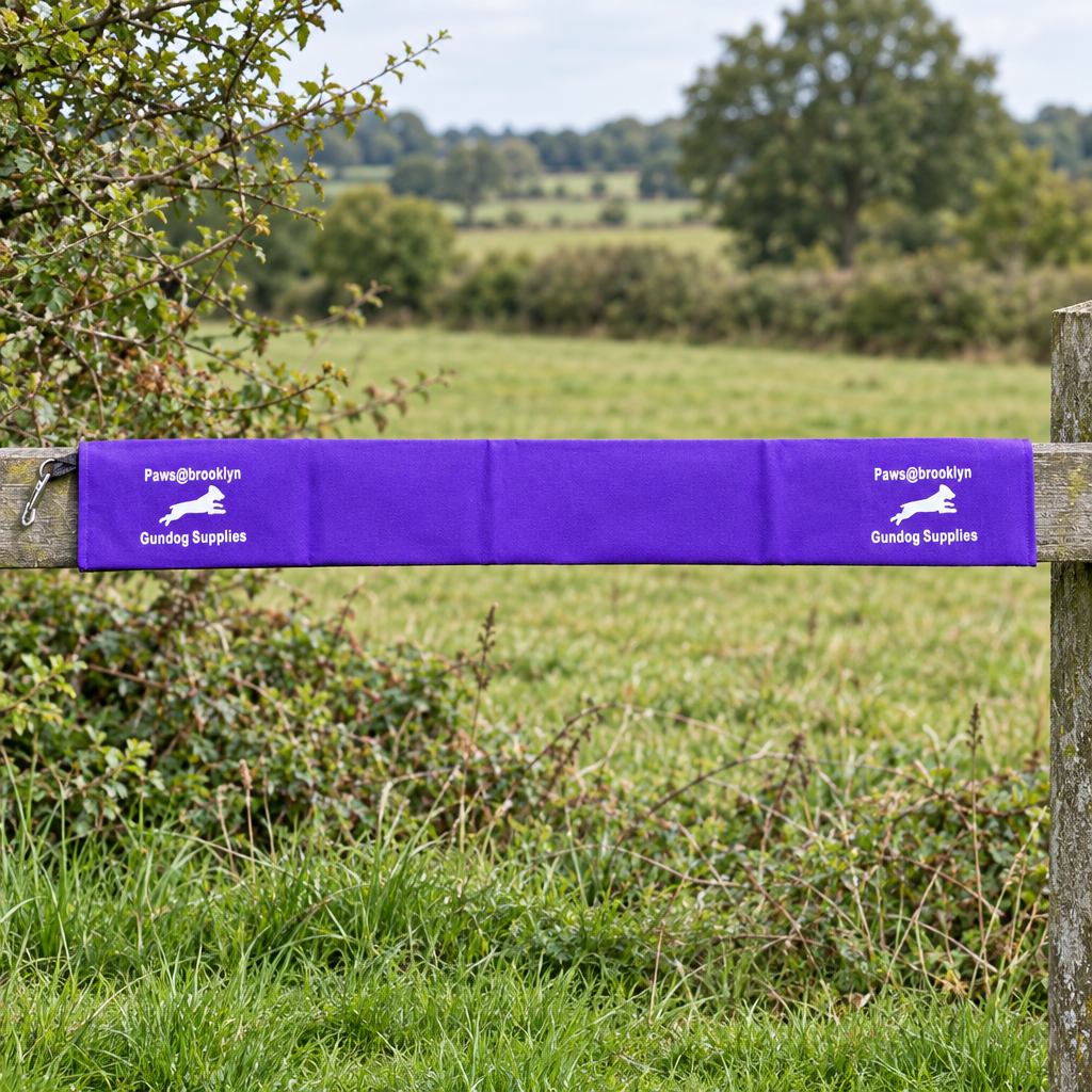 Purple Paws@Brooklyn gundog fence cover on a countryside fence